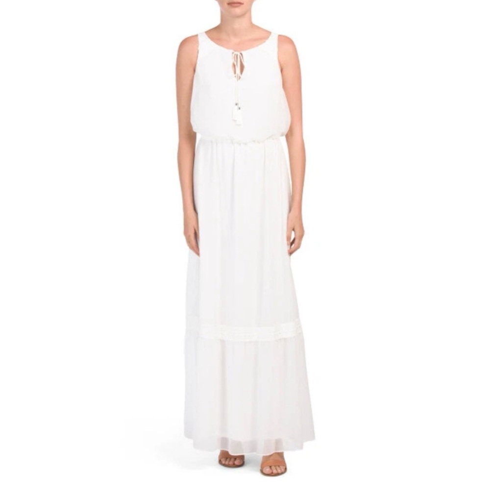 NWT Adrianna Papell Elegant Ivory Chiffon Sleeveless Maxi Dress Boho Vacation - Picture 4 of 15